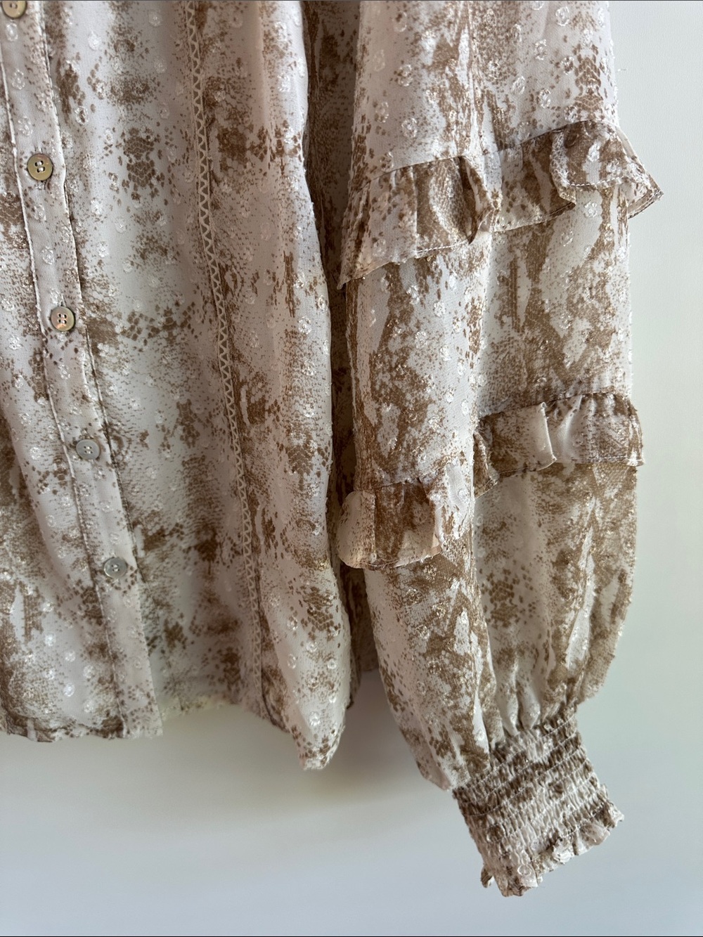 NWOT Fate Snake-Print Ruffle Button Front Blouse - Picture 3 of 13